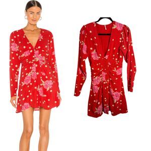 Free People Date Night Strawberry Combo Pink Floral Mini Dress Size XS